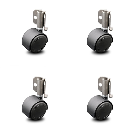 Service Caster 2 Inch Flat Black Hooded Urethane Twin Wheel Caster with Inside Mount Set SCC SCC-GR02S50D-NYU-FB-716X78-CB90-4